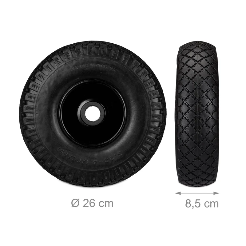 Lot de 2 roues de brouette increvables 26 x 8,5 cm confort de transport jardin en caoutchouc noir 13_0007239