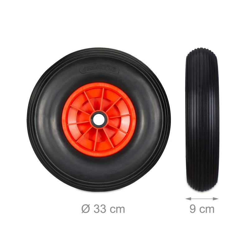 Roue de brouette increvable 33 x 9 cm transport confortable jardin en caoutchouc noir 13_0007846