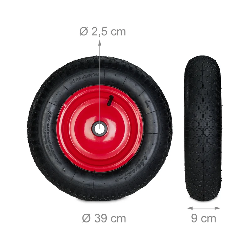 Roue de brouette caoutchouc 39 x 9 cm avec jante en acier solide transport aisée en jardin en caoutchouc noir 13_0007844