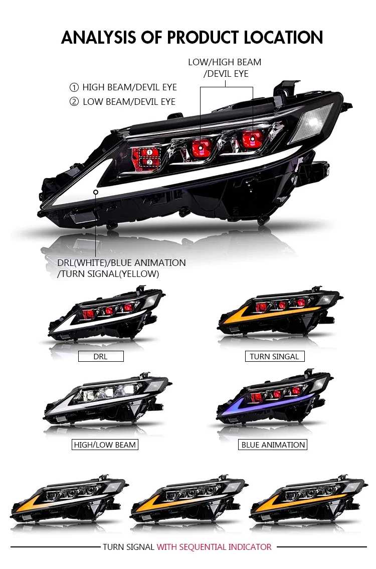 Phares LED Toyota Camry 8e Génération 2018-2024 Triple