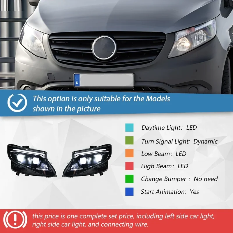 Phares LED Mercedes Vito W447 Metris Classe V 2016-2023