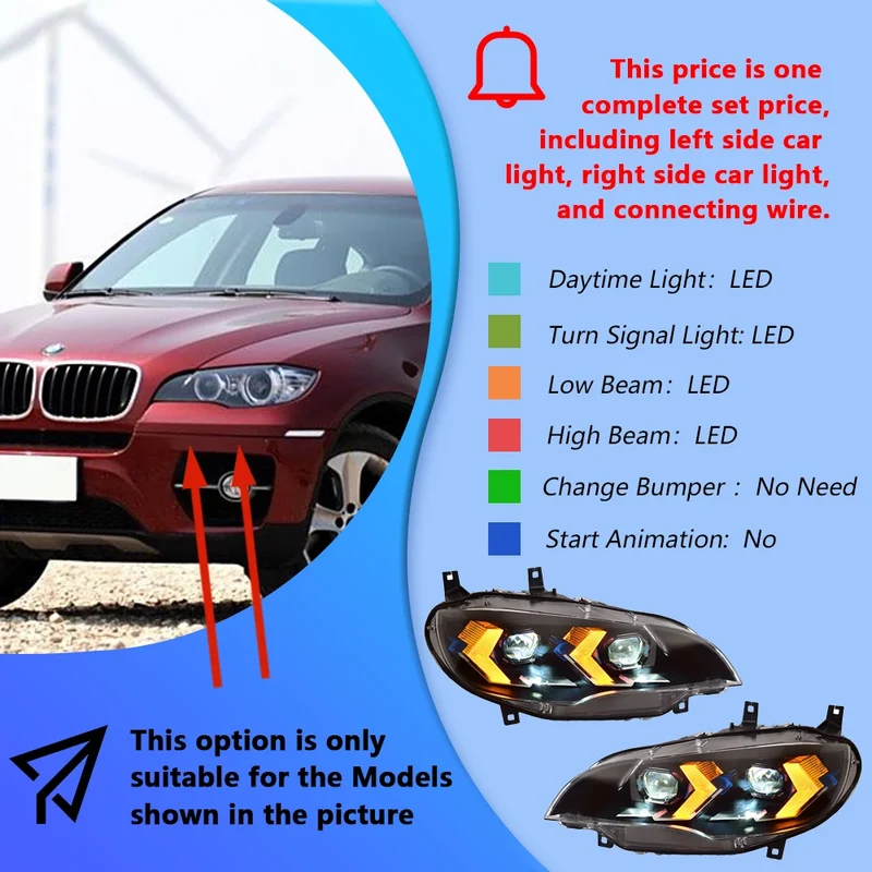 Phares LED BMW X6 E71 2008-2013 Lentille Projecteur M Performance