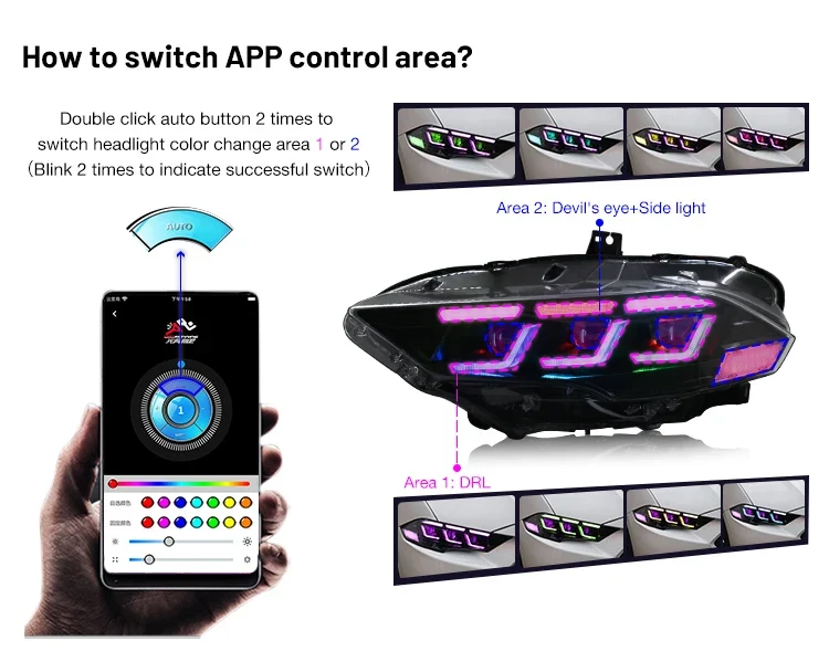 Phares LED Ford Mustang 2018-2022 RGB Contrôle