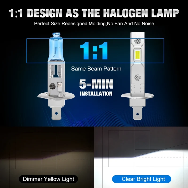 Ampoule LED H1 H3 H7 Universelle 60W Phare Voiture