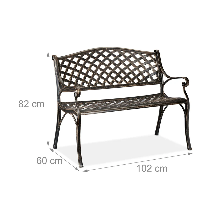 Banc de jardin vintage 118 x 60 x 78 cm assise confortable usage extérieur en aluminium noir 13_0008372