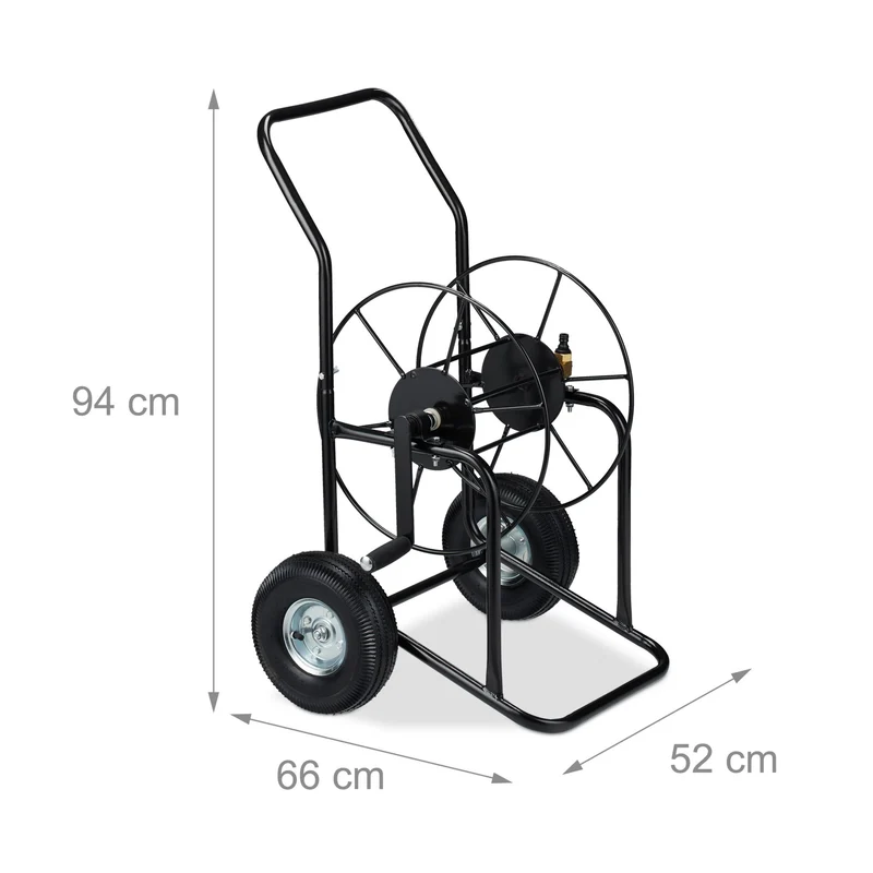 Chariot mobile enrouleur de tuyau jardin pratique 50 x 50 x 80 cm en métal noir 13_0008151