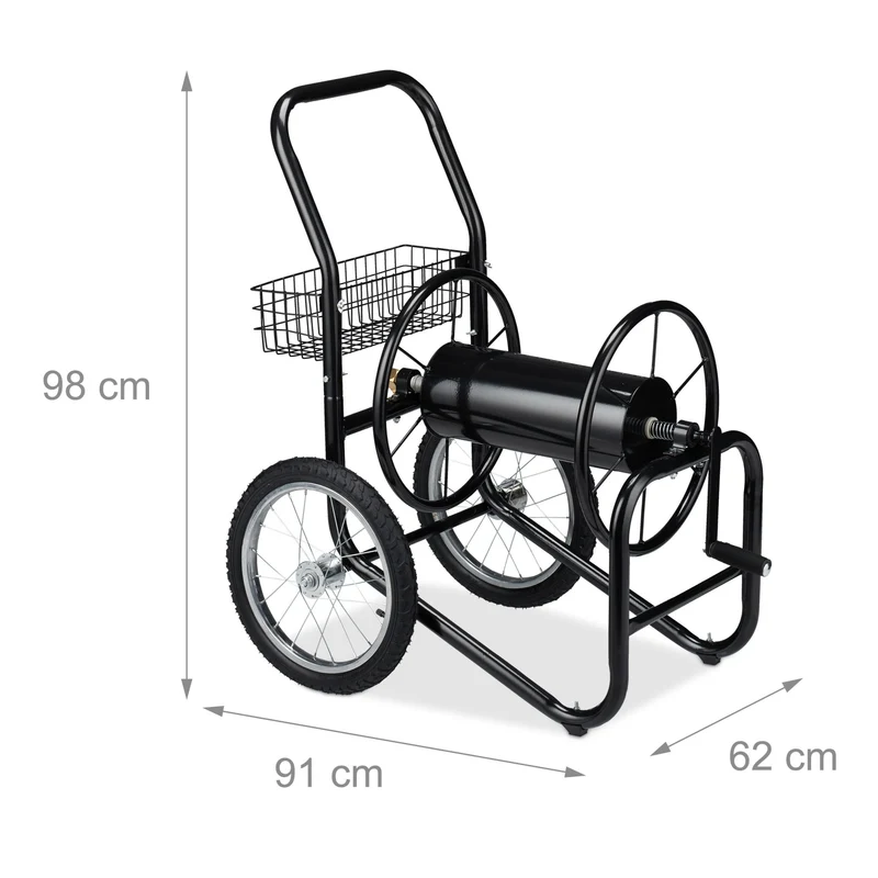 Chariot pour tuyau d'arrosage avec roues 90 x 40 x 60 cm pratique flexible jardin en plastique noir 13_0008152