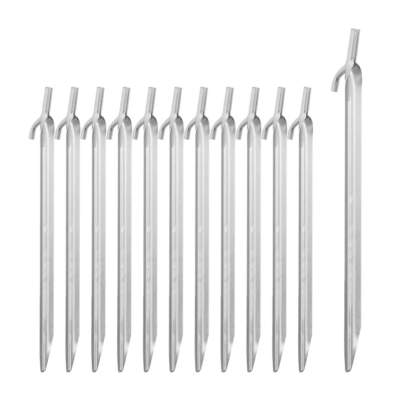 Lot de 12 piquets de fixation jardin sol dur 30 x 2 x 3 cm en acier galvanisé argenté 13_0008255