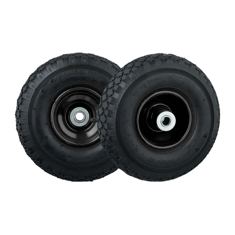 Lot de 2 roues pneumatiques pour diable 26 x 8,5 cm charge élevée roulement à billes confort utilisation extérieure en caoutchouc noir 13_0009234