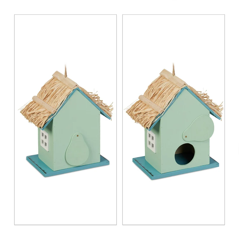 Cabane à oiseaux décorative en bois maritime jardin balcon terrasse 20 x 15 x 10 cm avec design détaillé en bois naturel 13_0012561