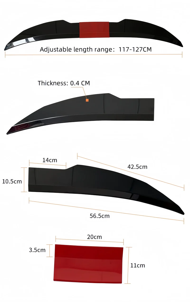 Becquet universel réglable 115-125 cm BMW Audi Tesla 3 pièces