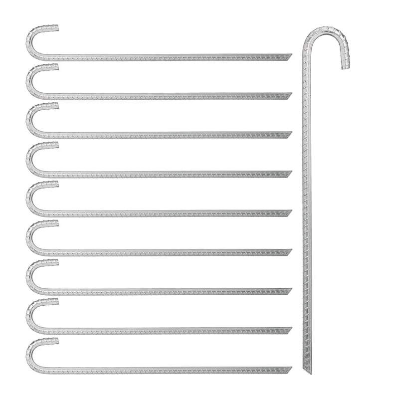 Lot de 10 sardines de sol en acier zingué pour tentes pavillons 45 x 6,5 x 1 cm finition mate argenté 13_0008252