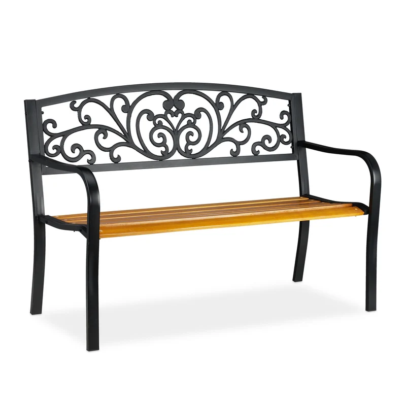 Banc de jardin rustique 120 x 60 x 80 cm avec assise ergonomique finition antique en bois marron 13_0009275