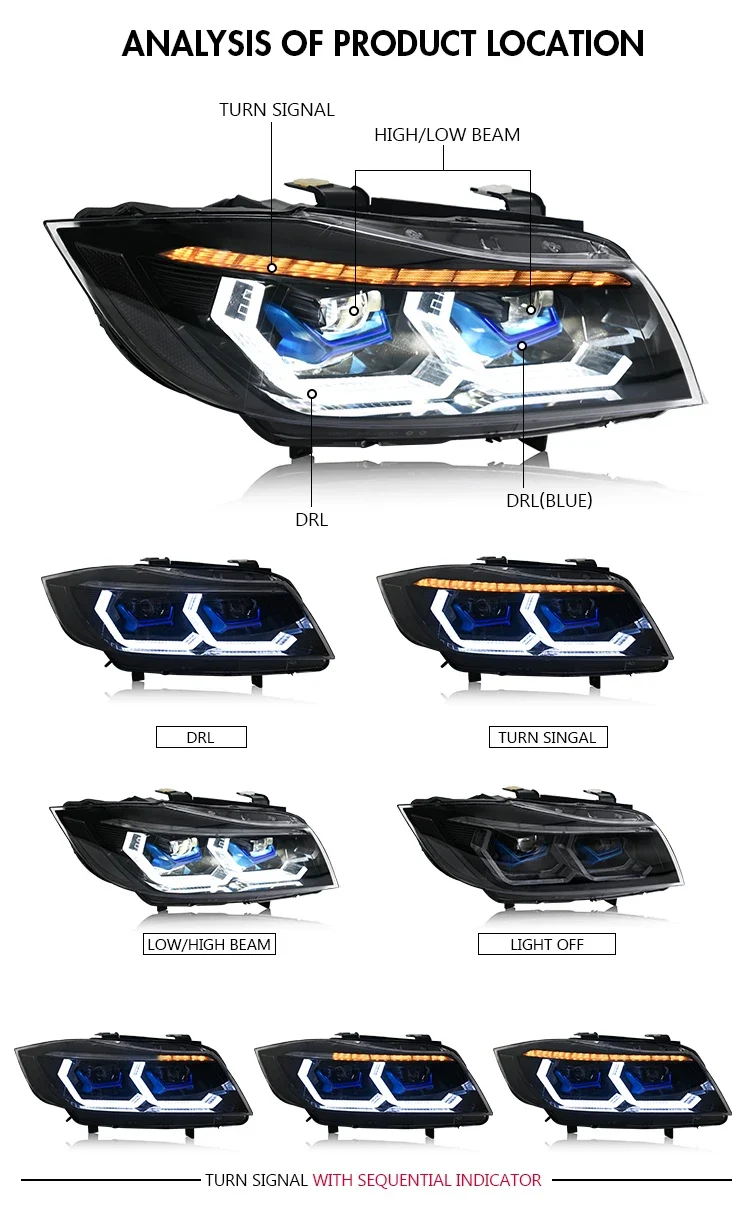 Phares LED BMW Série 3 E90 E91 2005-2011 RGB Tuning