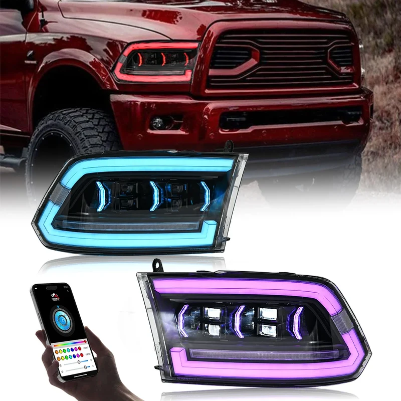 Phares LED RGB Dodge Ram 1500 2500 3500 2009-2018 Tuning