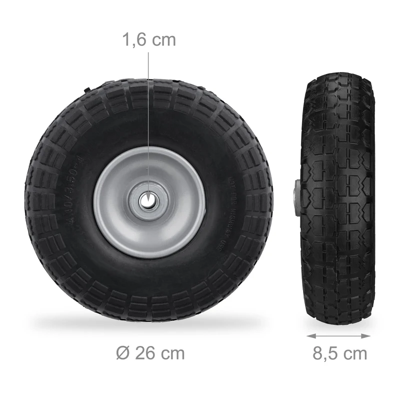 Lot de 2 roues de diable increvables 26 x 8,5 cm confort de mobilité acier noir 13_0009511