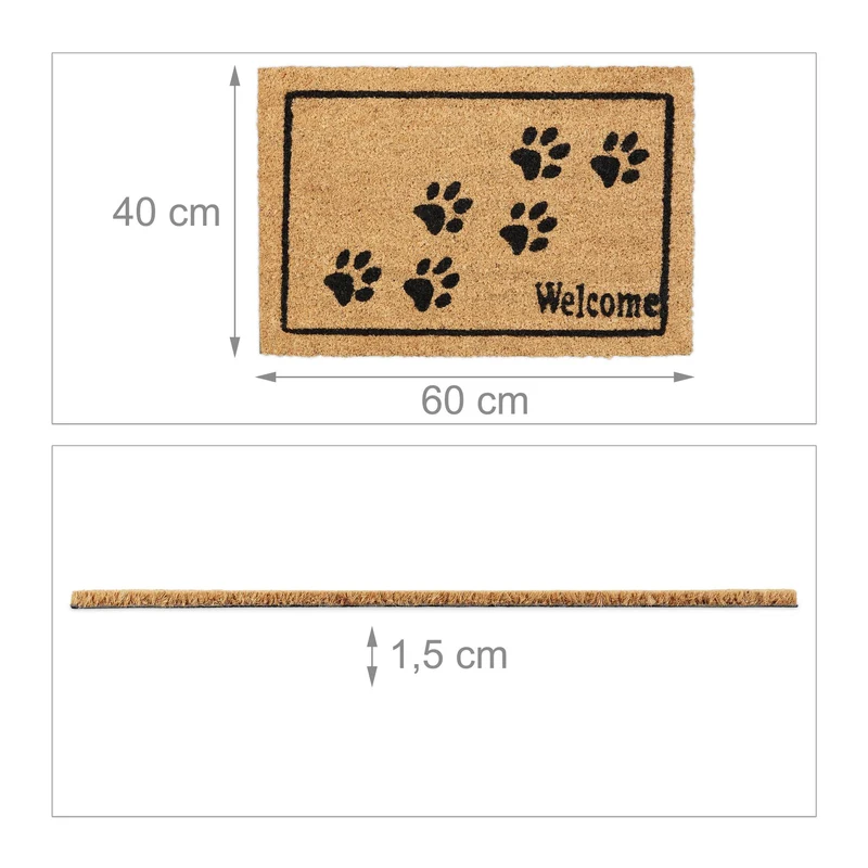 Paillasson décoratif avec pattes intérieur extérieur 75 x 45 x 2 cm en coco marron 13_0010953