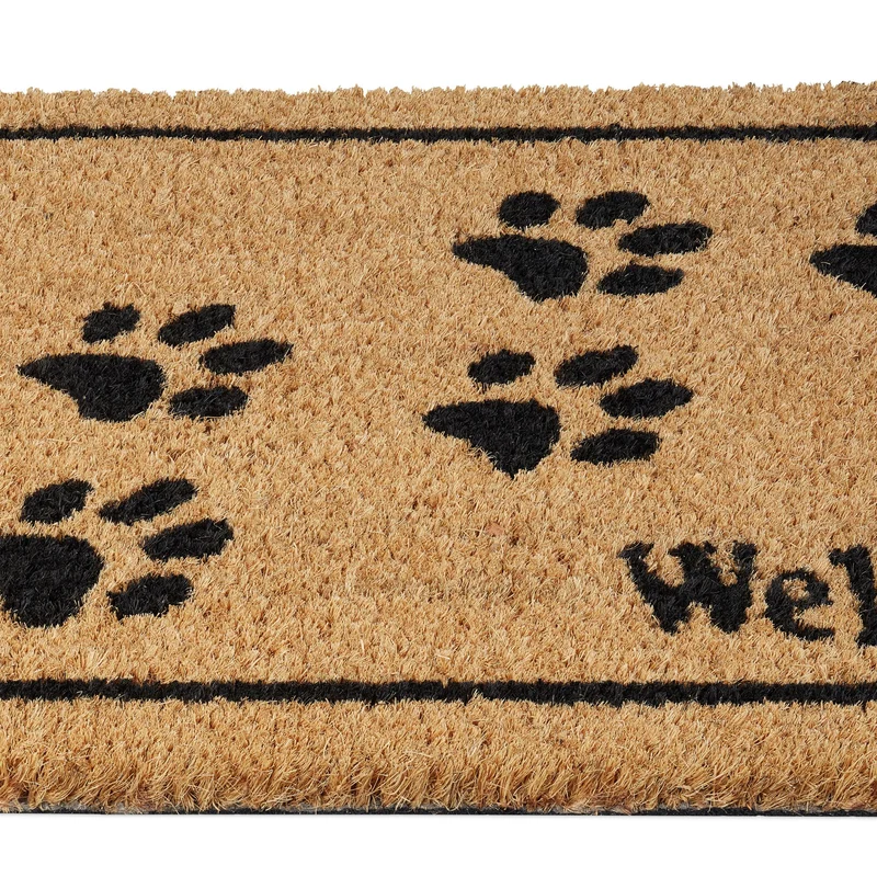 Paillasson décoratif avec pattes intérieur extérieur 75 x 45 x 2 cm en coco marron 13_0010953