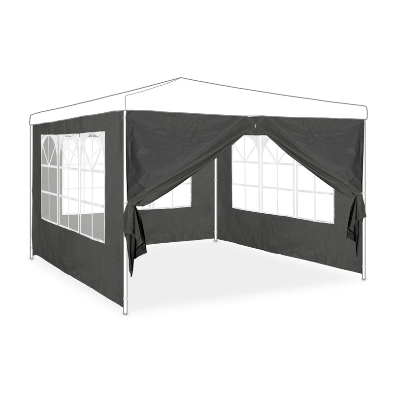 Lot de 4 parois latérales pour pavillon de jardin 300 x 200 cm 3 côtés avec fenêtres entrée avec fermeture éclair en plastique gris 13_0010658