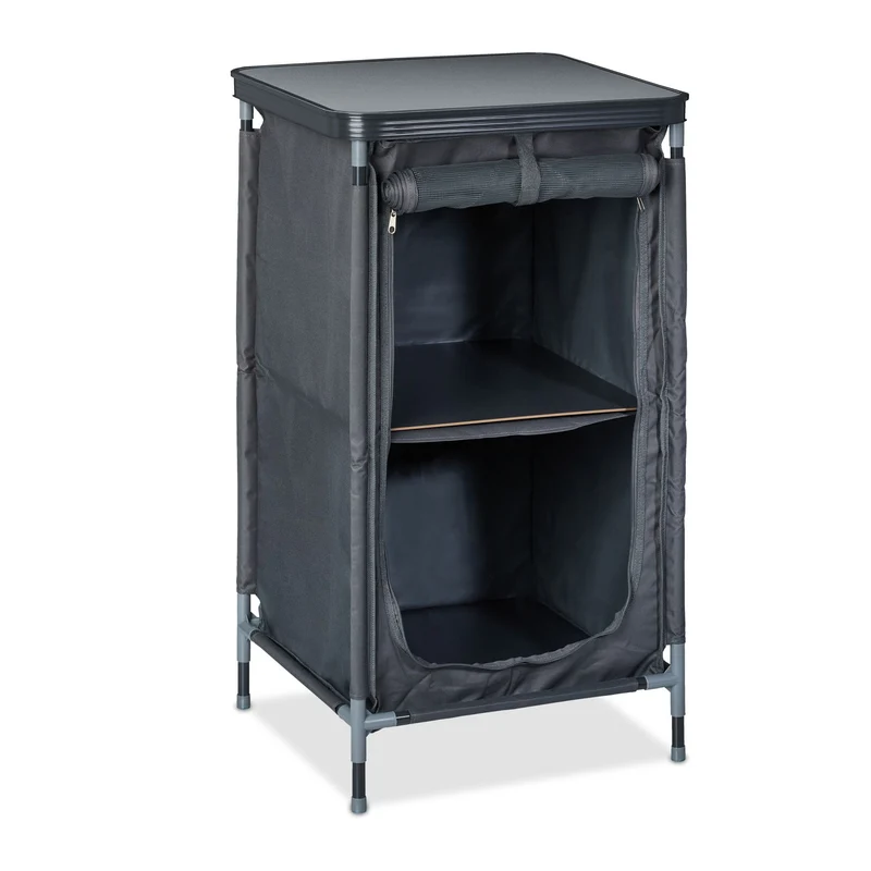 Armoire de camping pratique avec 2 étagères rangement et support de table finition épurée 80 x 40 x 100 cm en MDF gris 13_0009318