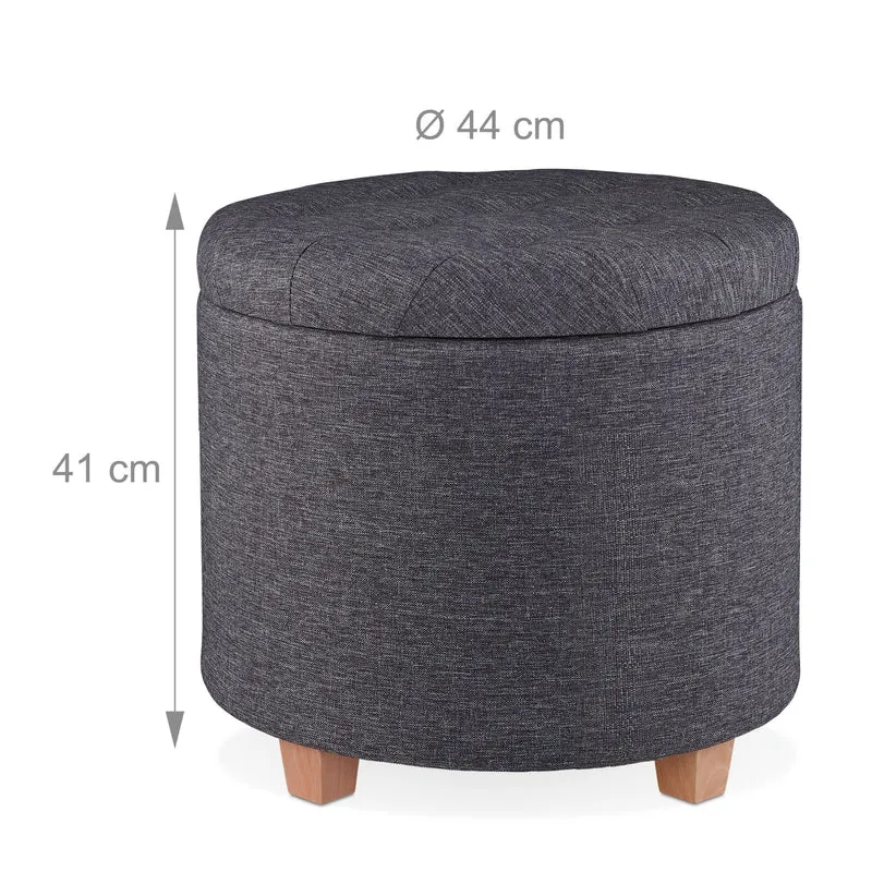 Pouf de rangement rond assise confortable 41 x 44 cm usage salon couloir en tissu gris 13_0009823