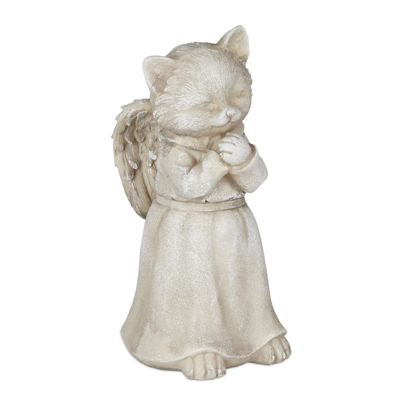 Décoration en forme de chat ailé pour jardin cimetière pour animaux 25 x 15 x 30 cm en résine blanche 13_0010572