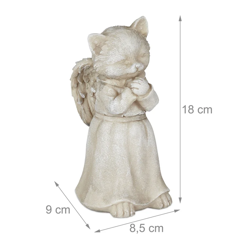 Décoration en forme de chat ailé pour jardin cimetière pour animaux 25 x 15 x 30 cm en résine blanche 13_0010572