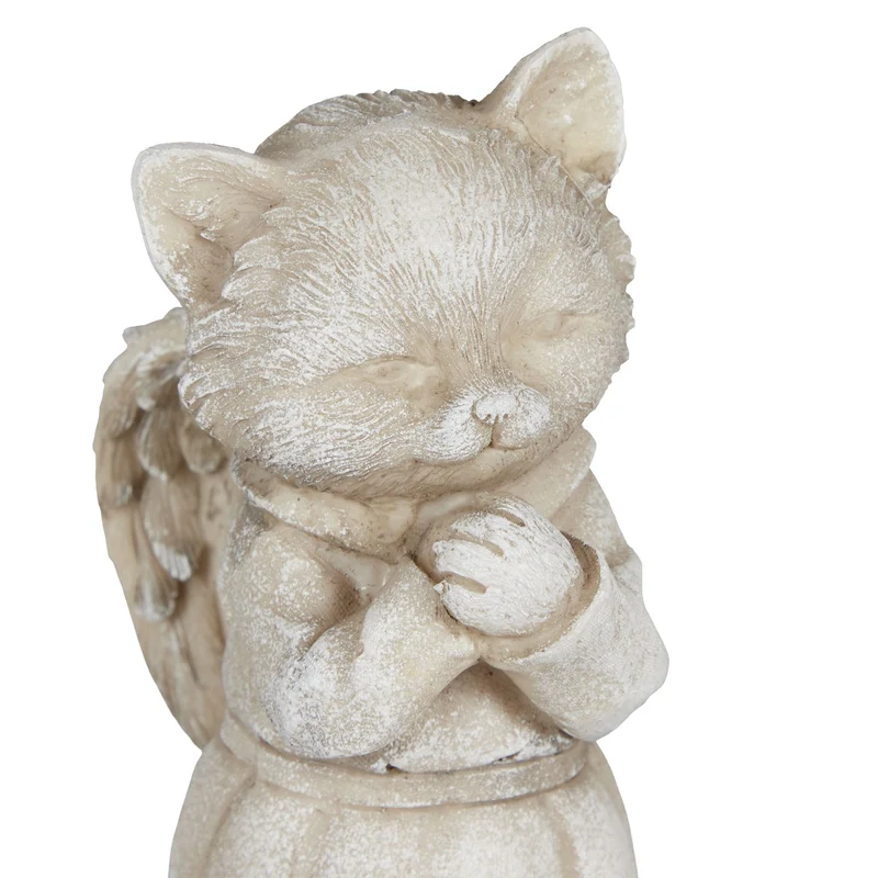 Décoration en forme de chat ailé pour jardin cimetière pour animaux 25 x 15 x 30 cm en résine blanche 13_0010572