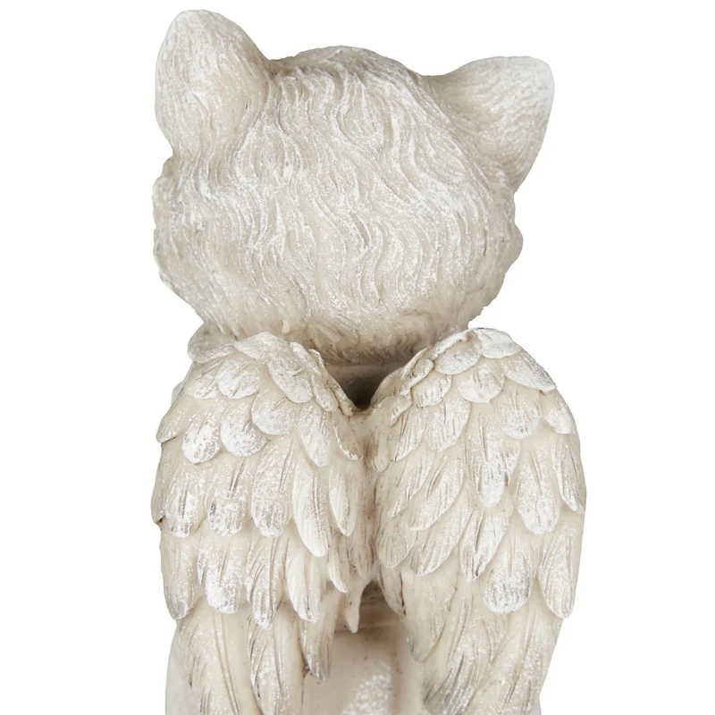 Décoration en forme de chat ailé pour jardin cimetière pour animaux 25 x 15 x 30 cm en résine blanche 13_0010572