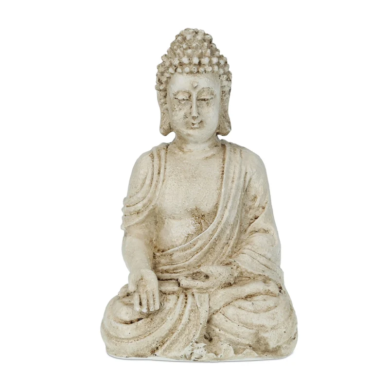 Statue bouddha assis décoration jardin zen 17,5 cm en polyrésine grise 13_0010654
