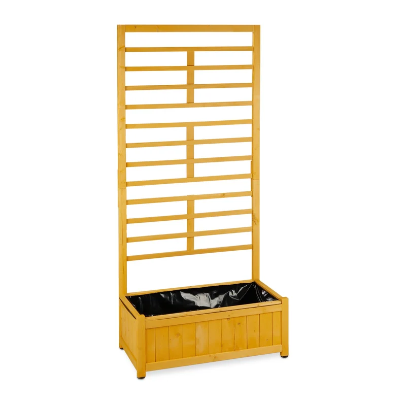 Bac à fleurs rectangulaire avec treillis brise-vue jardin balcon 100 x 40 x 60 cm en bois d'épicéa naturel 13_0010770