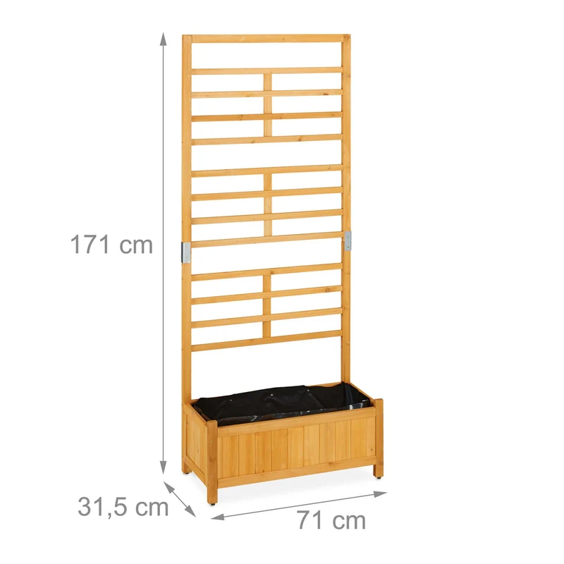 Bac à fleurs rectangulaire avec treillis brise-vue jardin balcon 100 x 40 x 60 cm en bois d'épicéa naturel 13_0010770
