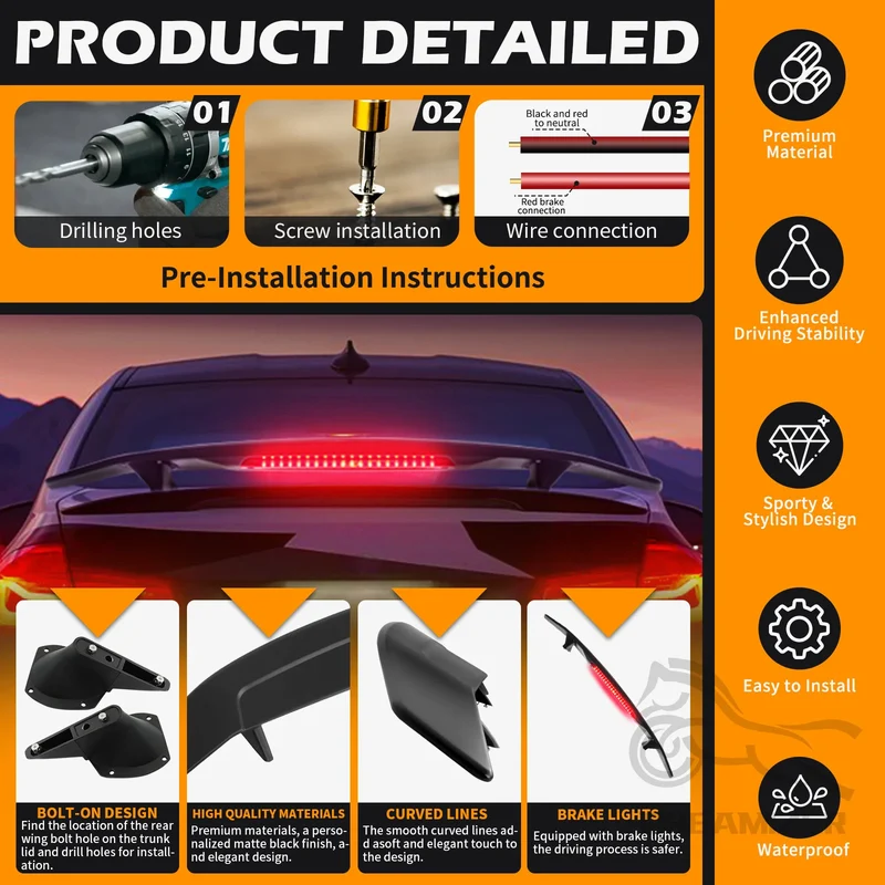Becquet Électrique Universel ABS LED Aileron Rétractable