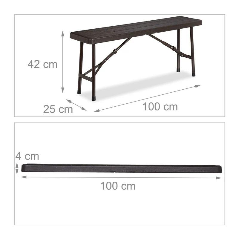 Lot de 2 bancs pliants étroits pour balcon jardin 100 x 40 x 45 cm pratiques et résistants en plastique bois foncé 13_0010176