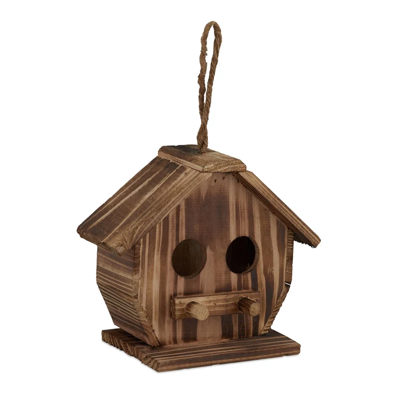 Nichoir à oiseaux déco pour jardin balcon terrasse 25 x 15 x 15 cm en bois brûlé 13_0009704