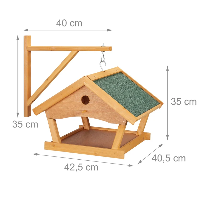 Mangeoire à oiseaux murale design décoratif 40 x 30 x 15 cm pour jardin en bois vert 13_0009817