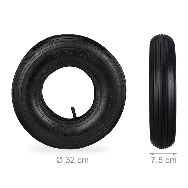 Lot de 2 roues de brouette pneumatiques 4.00-6 conduite souple jardin chantier en caoutchouc noir 13_0010180