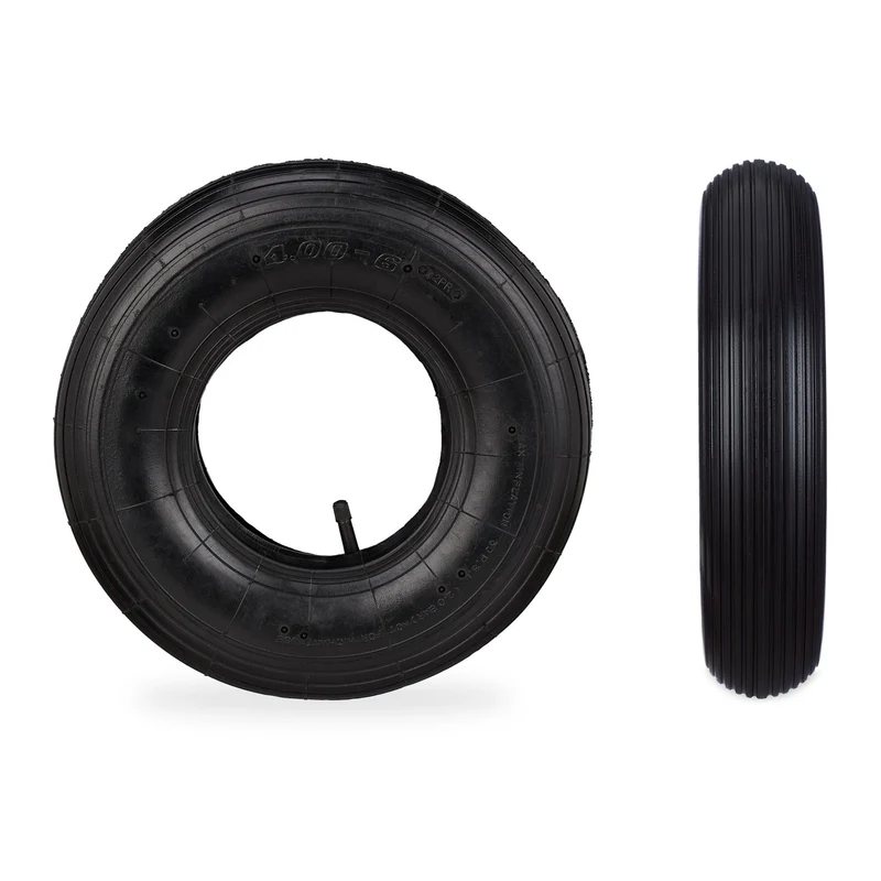 Lot de 2 roues de brouette pneumatiques 4.00-6 conduite souple jardin chantier en caoutchouc noir 13_0010180