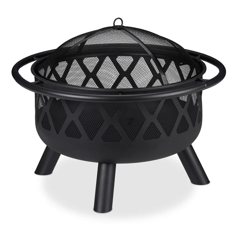 Brasero de jardin avec protection pare-étincelles design moderne extérieur 100 x 100 x 40 cm en acier noir 13_0010060