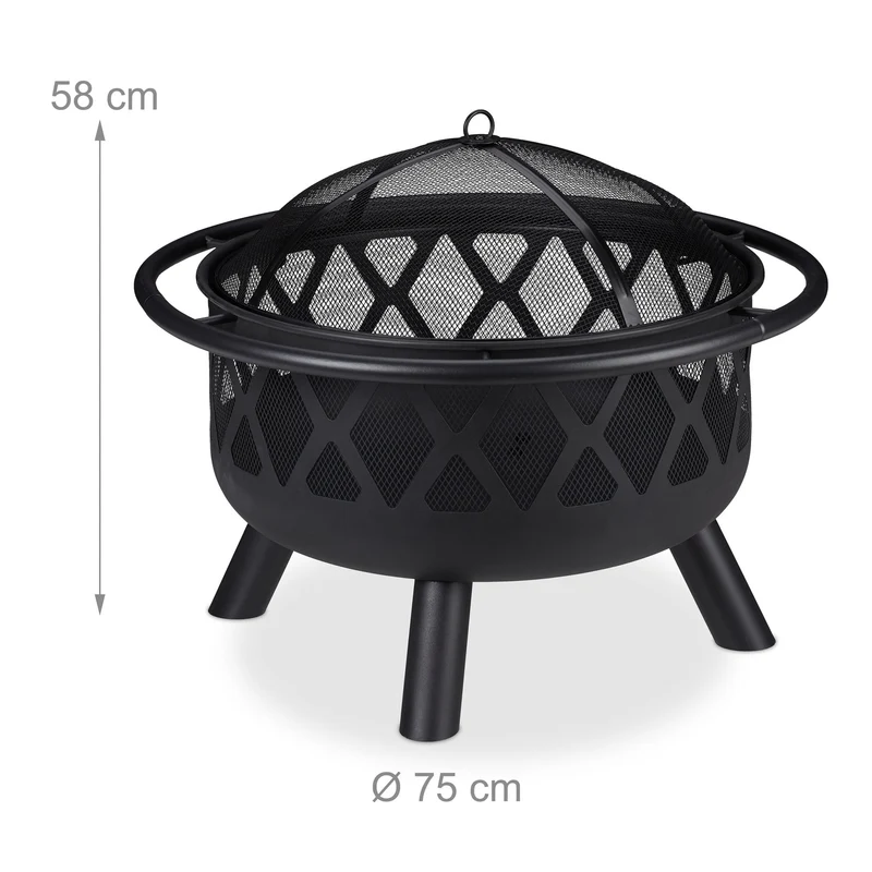 Brasero de jardin avec protection pare-étincelles design moderne extérieur 100 x 100 x 40 cm en acier noir 13_0010060