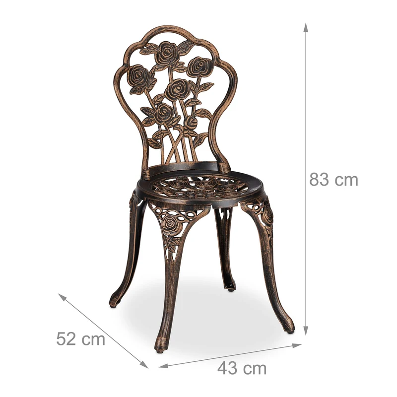 Lot de 1 table et 2 chaises de jardin design romantique pour extérieur 69 x 60 cm en fonte d'aluminium gris 13_0010163