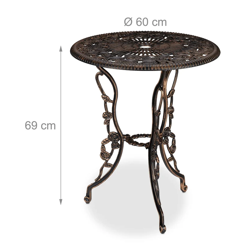 Lot de 1 table et 2 chaises de jardin design romantique pour extérieur 69 x 60 cm en fonte d'aluminium gris 13_0010163