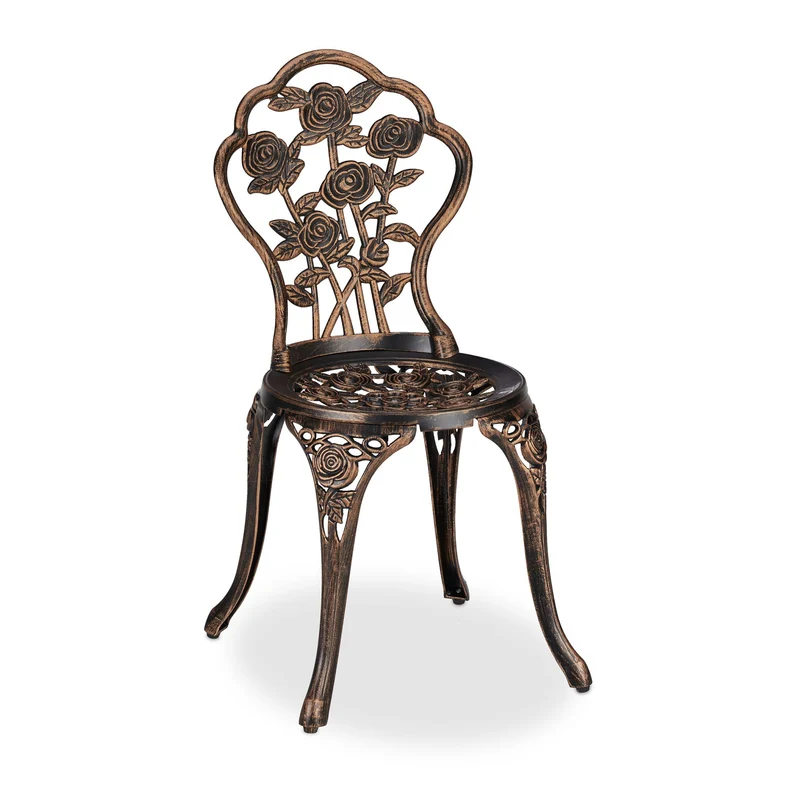 Lot de 1 table et 2 chaises de jardin design romantique pour extérieur 69 x 60 cm en fonte d'aluminium gris 13_0010163