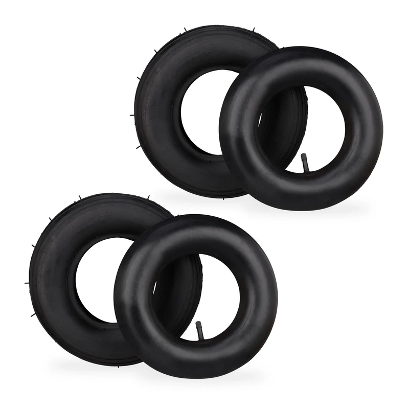 Lot de 2 roues de brouette 3.50-6 pour jardinage profil rainuré en caoutchouc noir 13_0010181