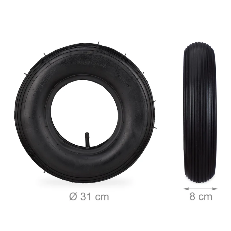 Lot de 2 roues de brouette 3.50-6 pour jardinage profil rainuré en caoutchouc noir 13_0010181