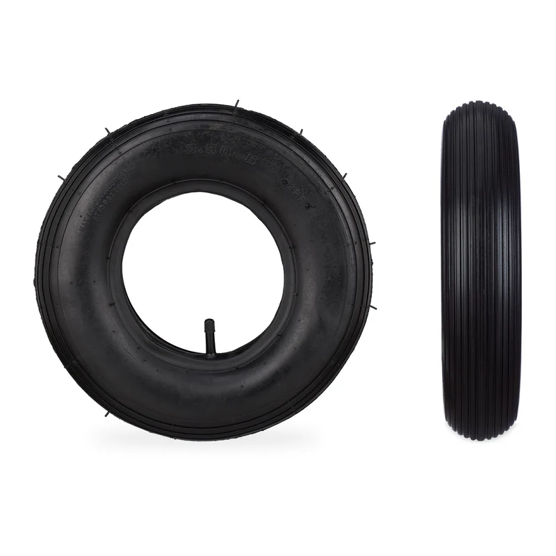Lot de 2 roues de brouette 3.50-6 pour jardinage profil rainuré en caoutchouc noir 13_0010181
