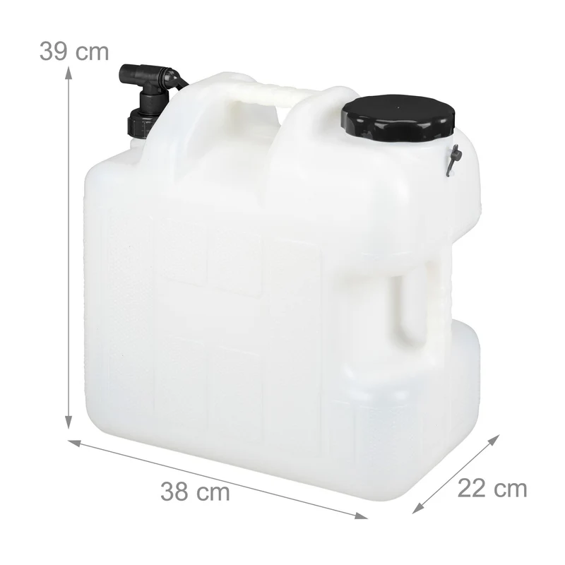 Jerrican d'eau transportable avec robinet rotatif 37 x 19,5 x 36,5 cm pratique camping en plastique blanc 13_0010596