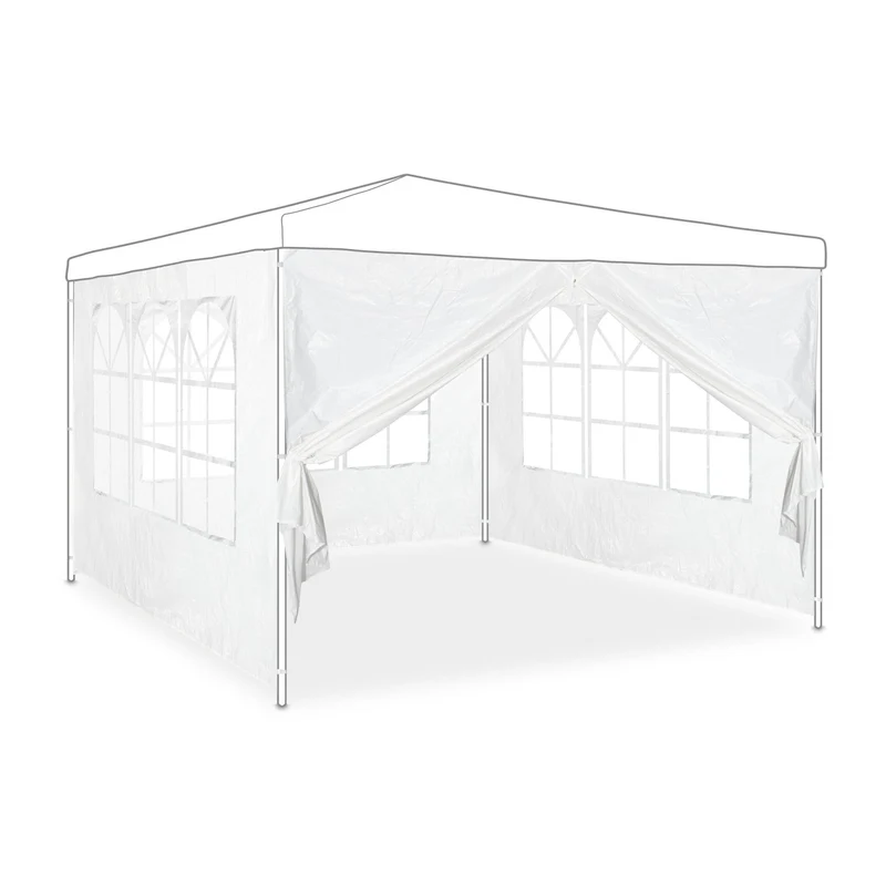 Lot de 4 parois latérales pour tonnelle protection jardin 300 x 200 cm avec fenêtres et entrée en PE blanc 13_0010684