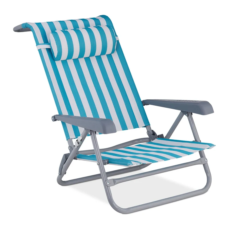 Chaise longue pliante de jardin 190 x 60 x 30 cm 8 positions confortables design rayé en polyester bleu 13_0010485