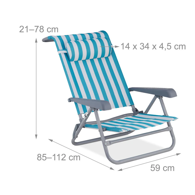 Chaise longue pliante de jardin 190 x 60 x 30 cm 8 positions confortables design rayé en polyester bleu 13_0010485
